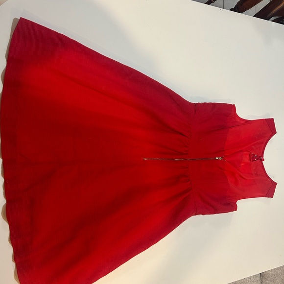 Anthropologie Maeve Lattice Neck Fit & Flare Dress - Red - Size 6 - Picture 7 of 9